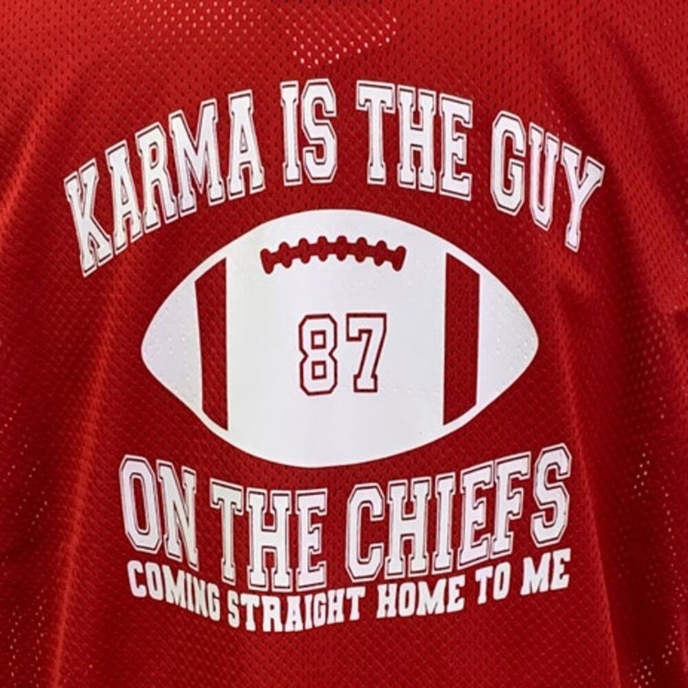 New Hand Printed XL Swifties Karma is the 87 Guy on the Chiefs Mesh Jersey Vest